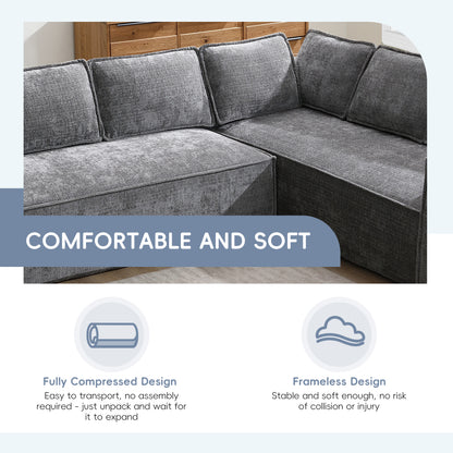 [VIDEO+New]129.5" Minimalist Style Modular Sectional Sofa,6 Seat Wrinkle-resistant Chenille Couch Set,2 PC Free Combination,Modern L-Shaped Cloud Sofa Set for Living Room,No Assembly Require,3 Colors image 7