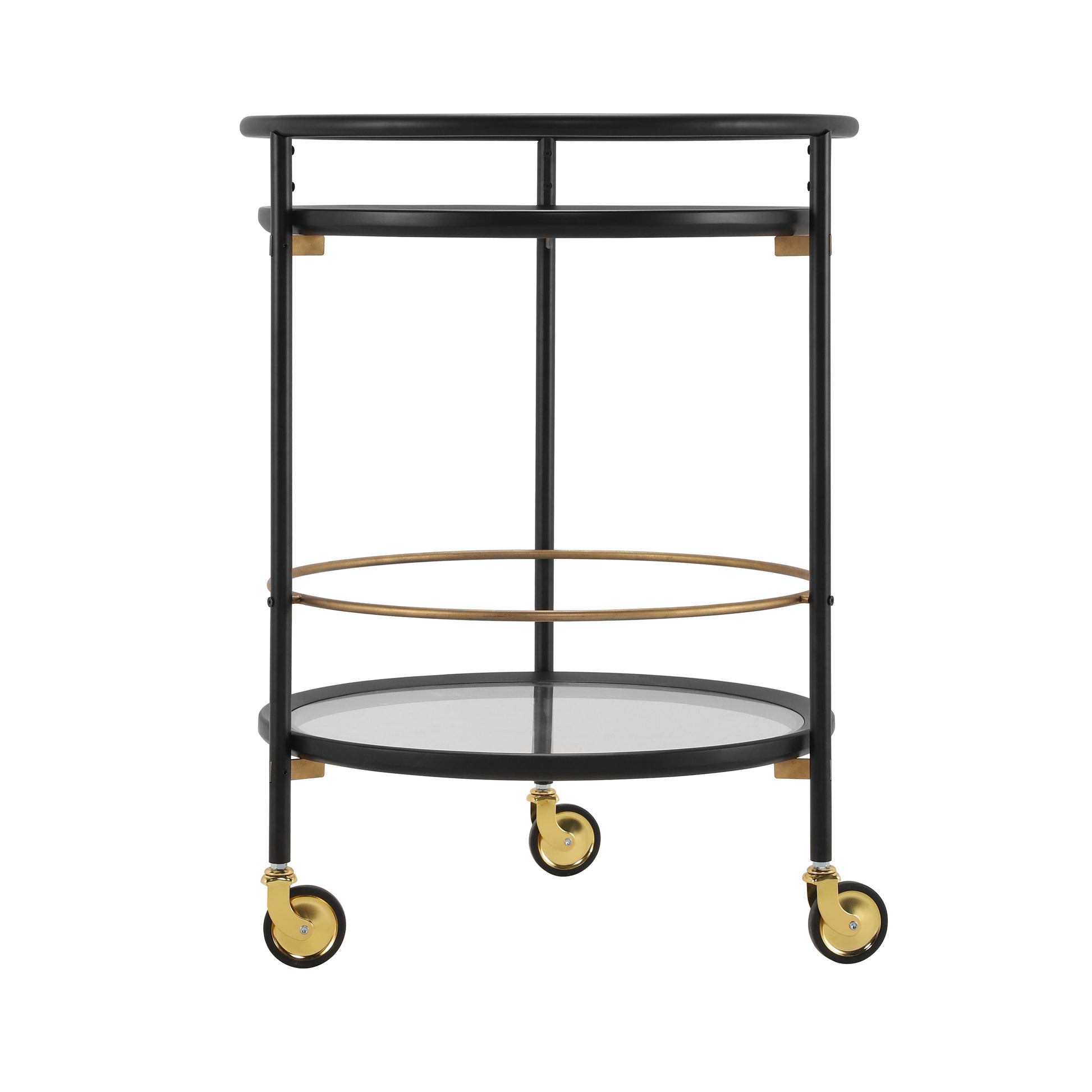 Modern Round Bar Cart with Tempered Glass Shelves and Gold Accents image 4