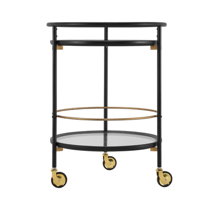 Modern Round Bar Cart with Tempered Glass Shelves and Gold Accents image 4