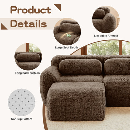 L-shaped Boneless Sofa,Soft Fluffy Plush Fabric,With Chaise 32D High Density Sponge,No Assembly Required,Ergonomic Design Bottom Anti-Slip Design,With Throw Pillows,Fits Bedrooms,Chocolate image 9