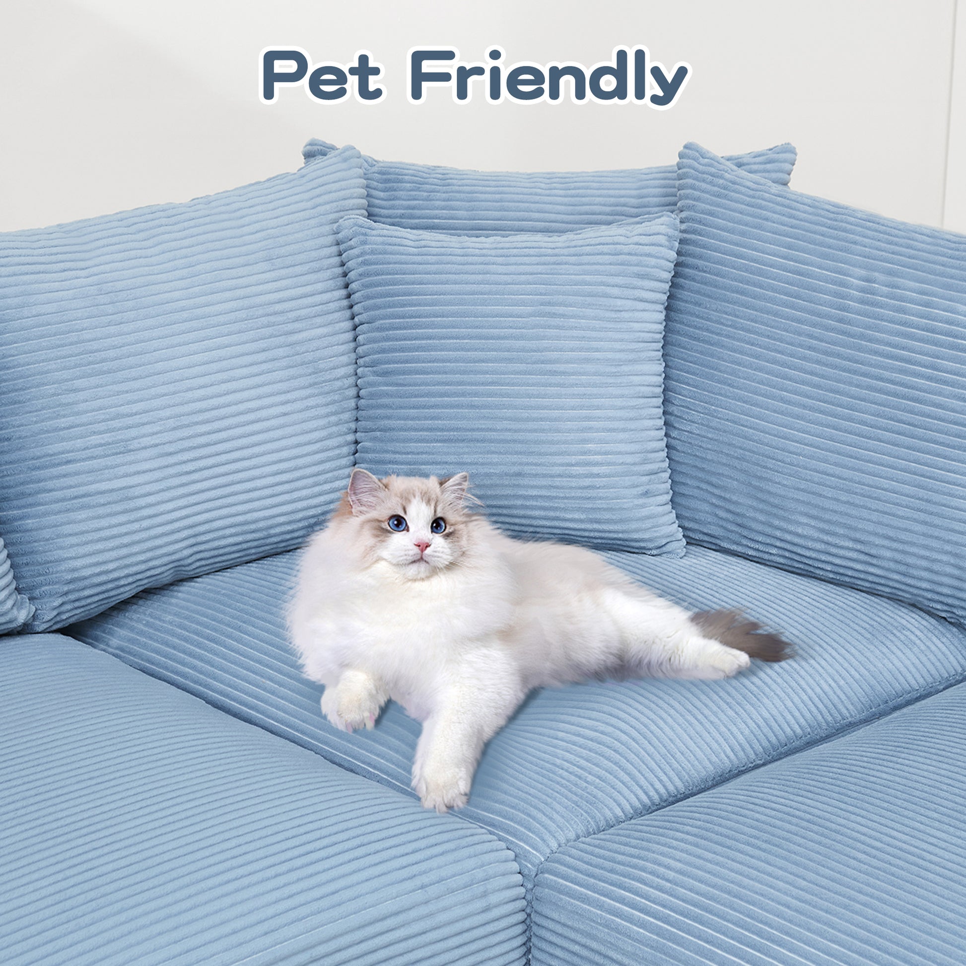 92" Oversized Cloud Modular Sectional Couch,Corduroy Fabric Extra-Wide Armrests Throw Pillows Ergonomic Design High Resilience Cushion Easy Assembly,For Living Rooms Bedrooms, Blue image 10