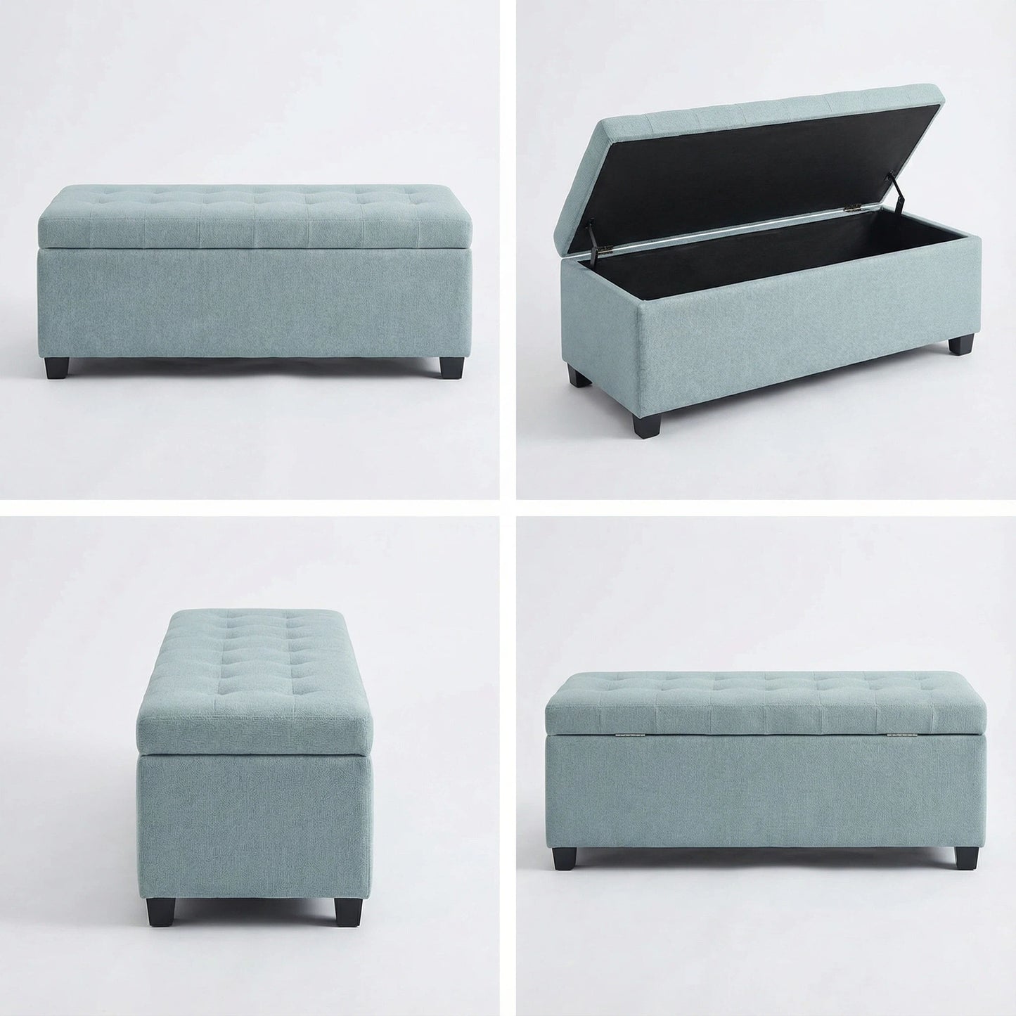 Storage Ottoman, Storage Bench, Tufted Entryway Bedroom Bench, 49.75Inches, Hinges Easy Lid Operation, Wooden Legs, Polyester fabric, Loads 300 lb,Baby Blue image 8
