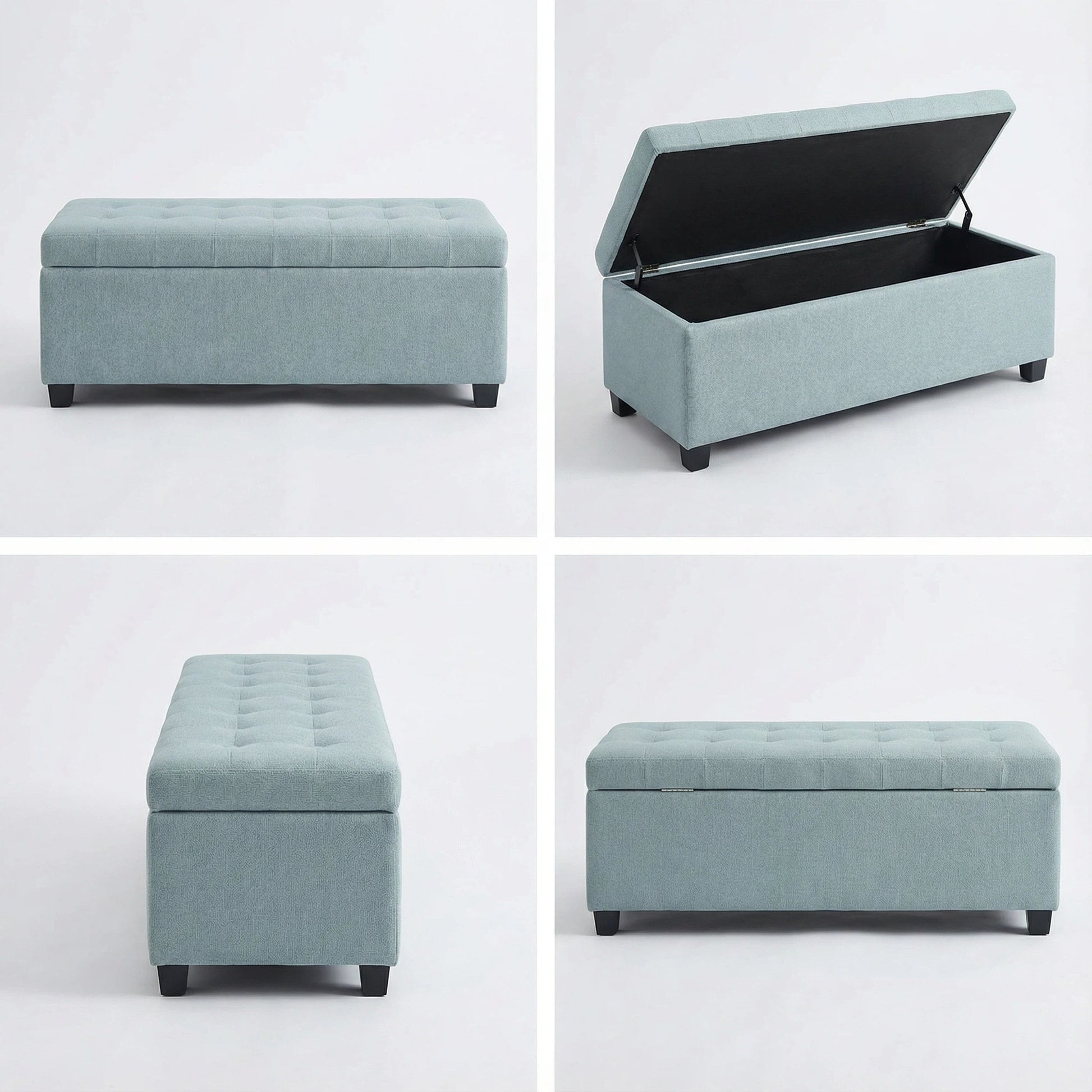 Storage Ottoman, Storage Bench, Tufted Entryway Bedroom Bench, 49.75Inches, Hinges Easy Lid Operation, Wooden Legs, Polyester fabric, Loads 300 lb,Baby Blue image 8