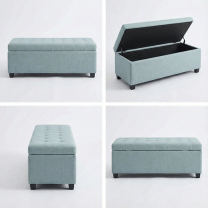 Storage Ottoman, Storage Bench, Tufted Entryway Bedroom Bench, 49.75Inches, Hinges Easy Lid Operation, Wooden Legs, Polyester fabric, Loads 300 lb,Baby Blue image 8