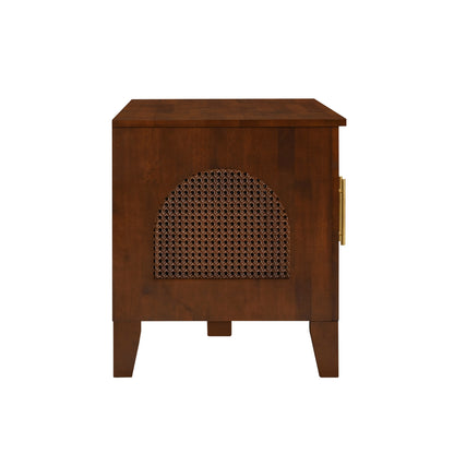 Lars Indoor Rattan Decorated Rubber Wood Dog Crate Cabinet Furniture – Stylish Pet Kennel with 4 Doors for Living Room image 9