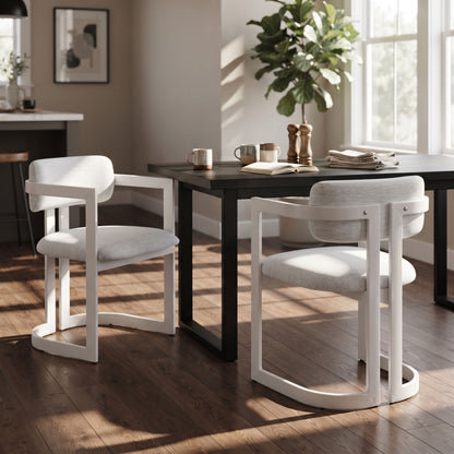 Upholstered Dining Chairs Set of 2, Fabric Armchairs with Beige Seating White Metal Frame, 265 LBS Weight Capacity image 4