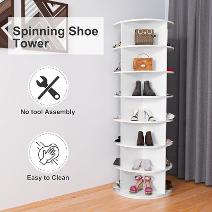 7 Tier Rotating Shoe Rack Tower, Spinning Shoe Display, 360 Shoe Rack Storage Round Carousel, Vertical Handbag Rotate Shoes Closet Organization (WHITE) image 10