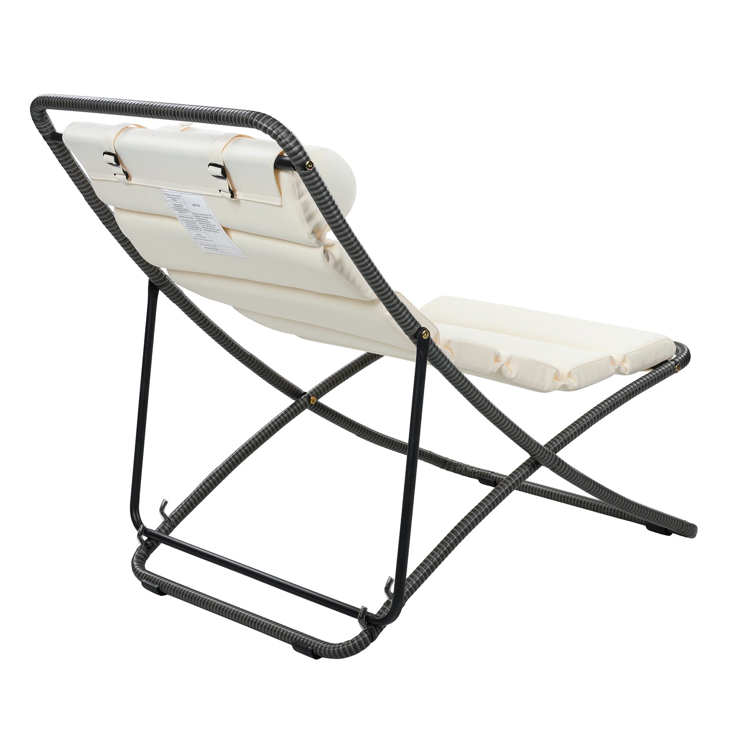 TREXM 2-Pieces Outdoor Folding Chair, Rattan-Wrapped Patio Chair with Adjustable Backrest, Thick Cushion, and Detachable Headrest,for the Poolside, Beach, Backyard, Decck, and Camping (Black) image 9