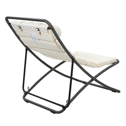 TREXM 2-Pieces Outdoor Folding Chair, Rattan-Wrapped Patio Chair with Adjustable Backrest, Thick Cushion, and Detachable Headrest,for the Poolside, Beach, Backyard, Decck, and Camping (Black) image 9