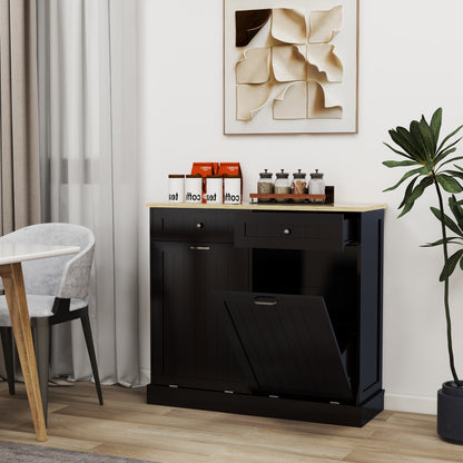 Two Drawers and Two-Compartment Tilt-Out Trash Cabinet Kitchen Trash Cabinet-Black image 8