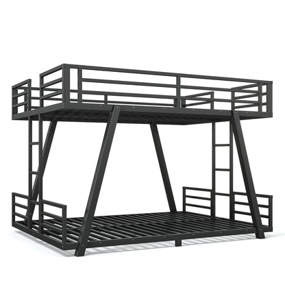 Queen over Queen Bunk Bed with 2 Side Ladders, Metal Bunk Bed with Spdcial Support Leg Design, Low Profile Bunk Bed, Black image 8
