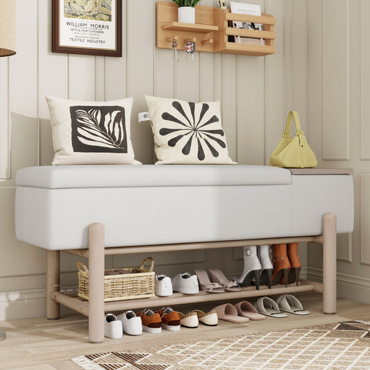 TREXM Farmhouse Upholstered Storage Bench with Hidden Compartment, Modern Entryway Bench for Living Room, Entryway, and Hallways (Natural) image 1