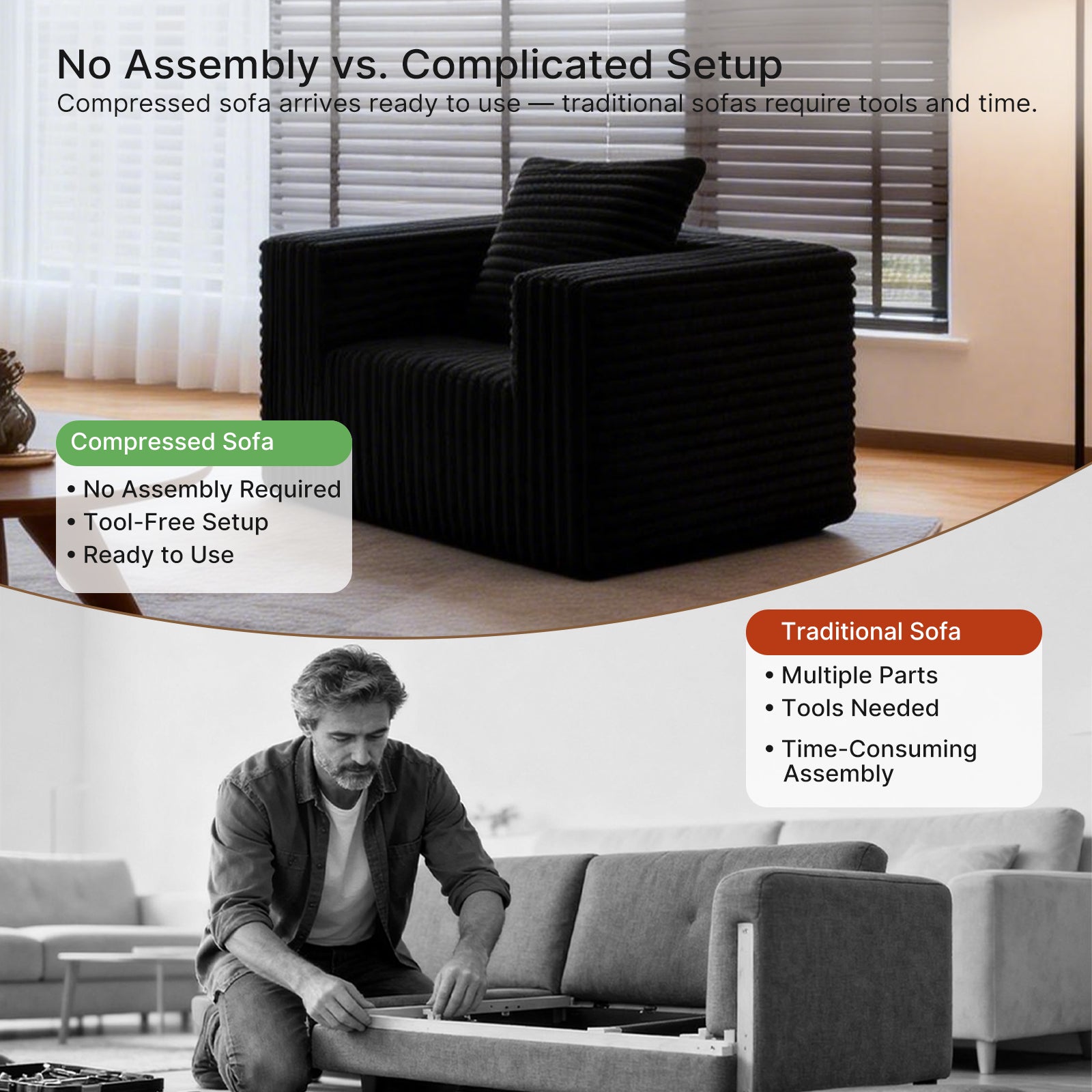 Small Boneless Sofa Chair, No Assembly Couch in a Box Memory Foam Mini Cloud Reading Chair with Throw Pillow for Living Room Bedroom Playroom image 9