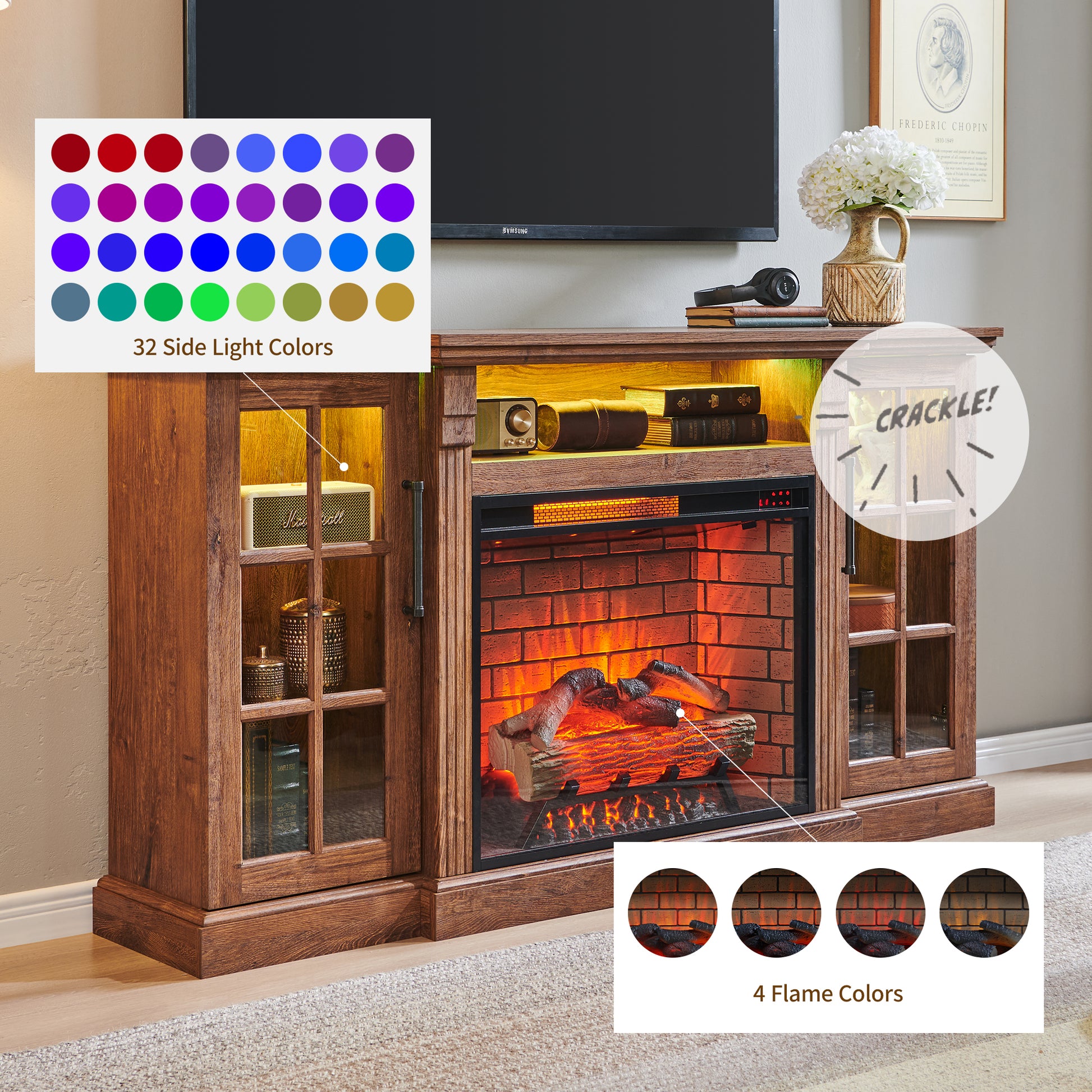 65" Fireplace TV Stand for TVs up to 75",with 28" Electric Fireplace and LED Light image 8