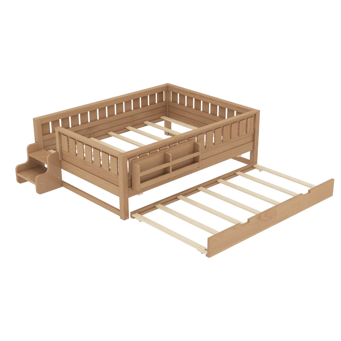 Full with built-in bookshelves and small staircase, high-quality safety rails, and Trundle,Natural image 9
