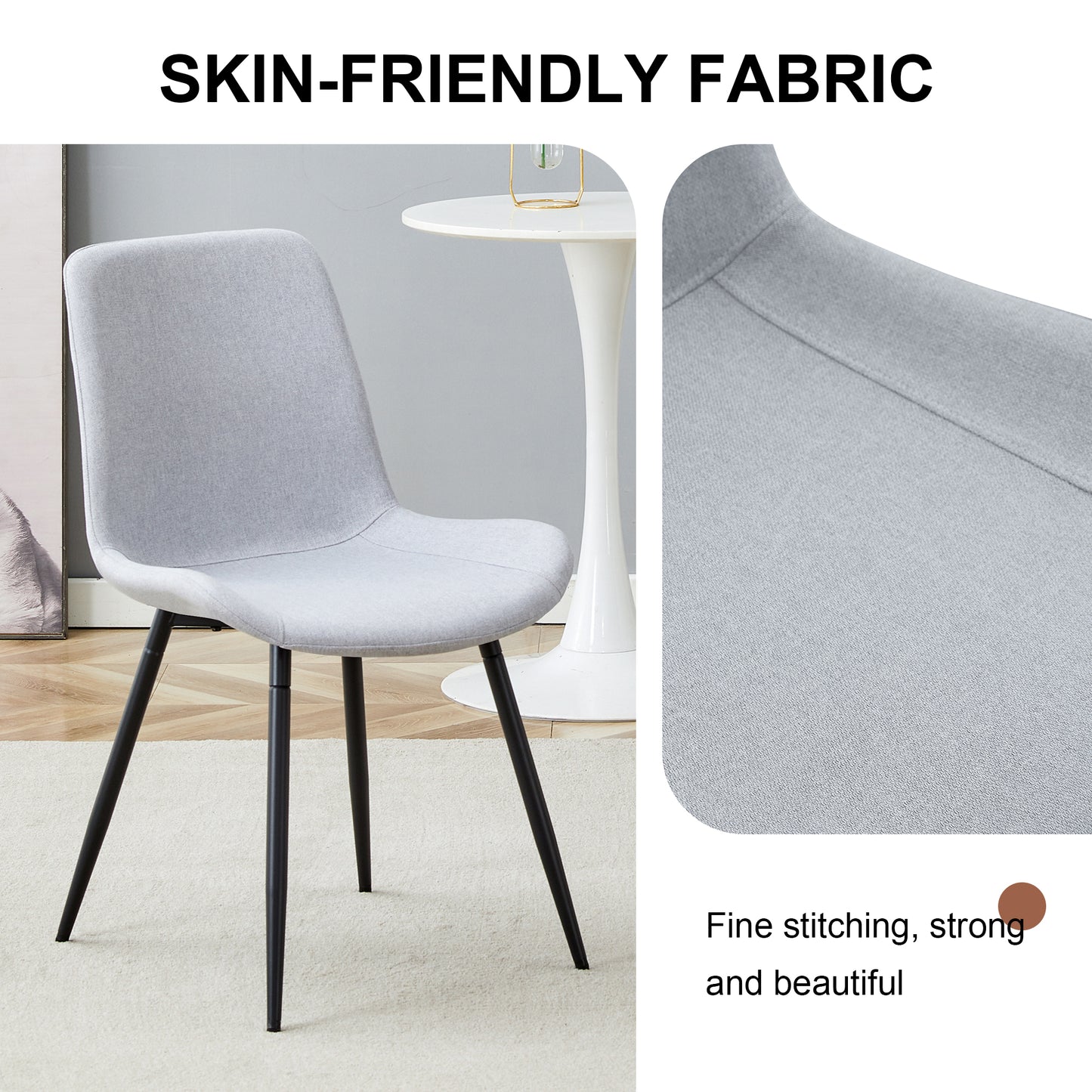Comfortable Linen-Cotton Dining Chair Set - Six Pieces in Light Gray.Integrated Seat and Backrest,Linen-Cotton Material,Curved Widened Cushion Design For More Comfort. image 5