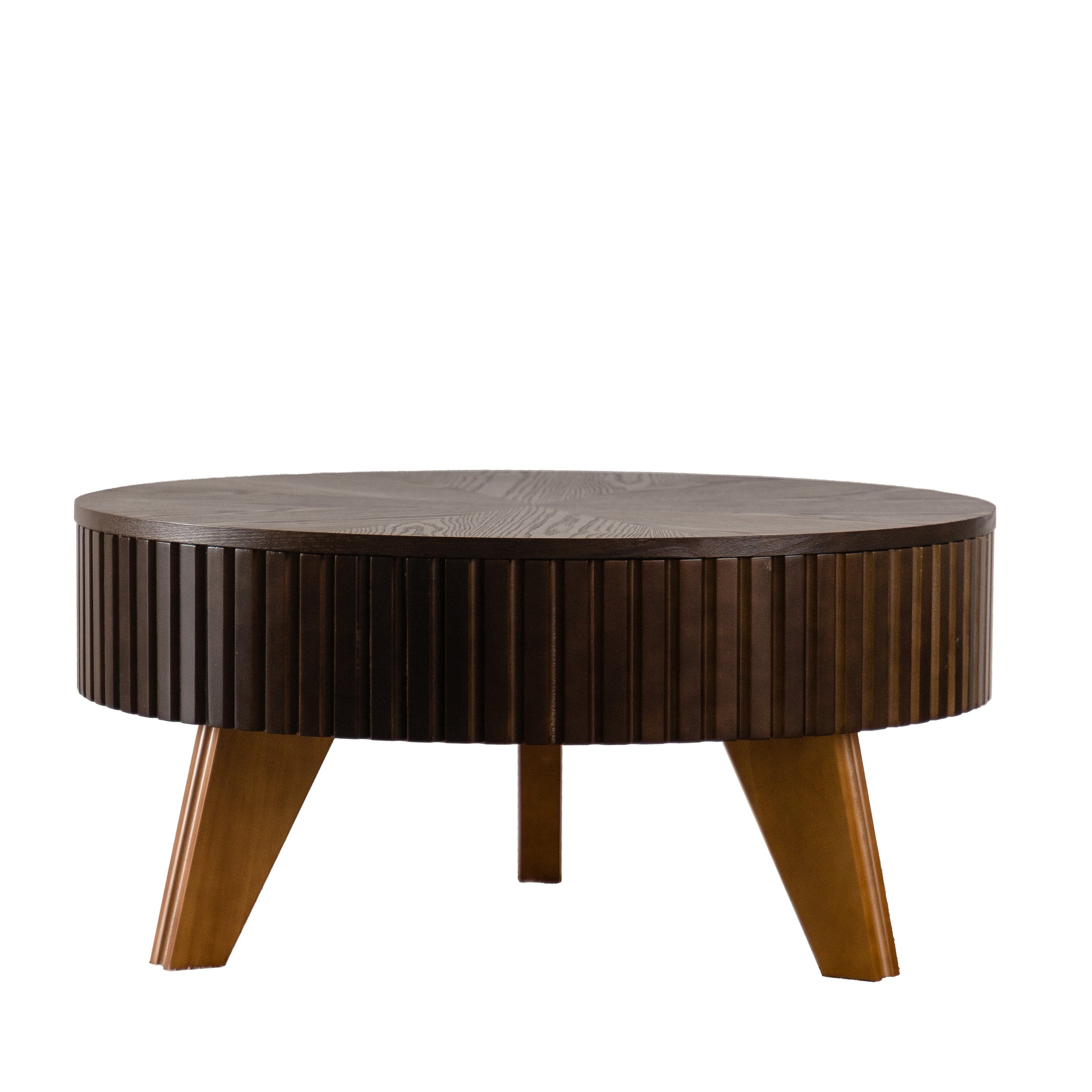 31.5" Retro Round Coffee Table with Storage Space, Suitable for Living Room and Office, Brown image 9