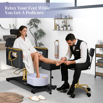 Pedicure Chair No Plumbing,Reclining Pedicure Station Unit with Adjustable Height and 360 Swivel,Hydraulic Foot Spa Chiar with Footrest and Massage Foot Bath, Gold image 7