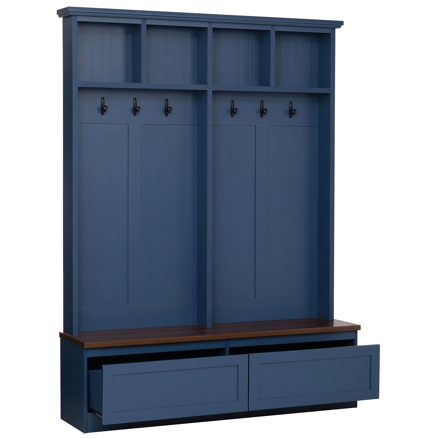Farmhouse 4-in-1 Hall Tree with Wood Grain Bench, Mudroom Versatile Coat Rack with 2 Large Drawer, Entrance Organizer for Hallway, Living Room, Blue, 55.9"W (OLD SKU: N721P313099C) image 10