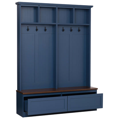 Farmhouse 4-in-1 Hall Tree with Wood Grain Bench, Mudroom Versatile Coat Rack with 2 Large Drawer, Entrance Organizer for Hallway, Living Room, Blue, 55.9"W (OLD SKU: N721P313099C) image 10