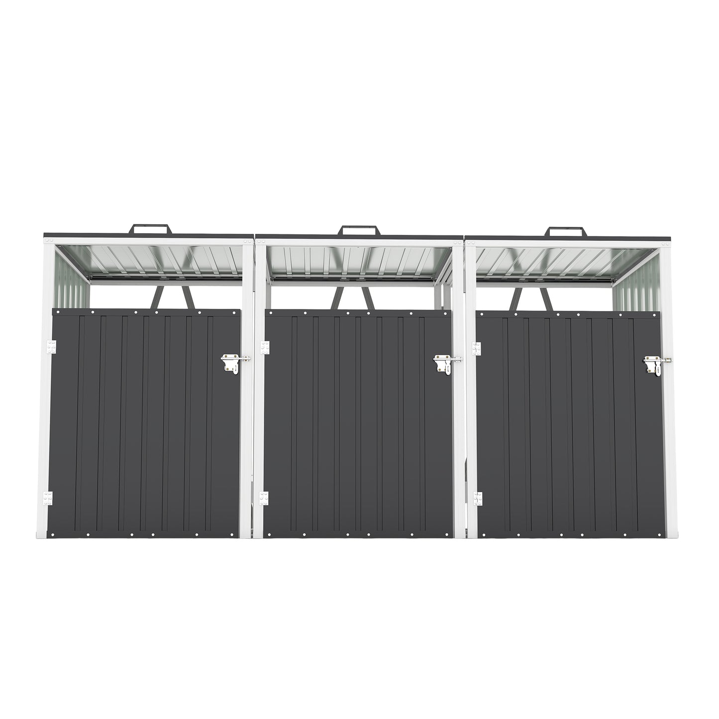Garbage Bin Shed Stores 3 Trash Cans with Pneumatic Support Rod, with Lockable Doors & Waterproof Lid Chain, for Patio,Garden,Backyard,Grey image 10
