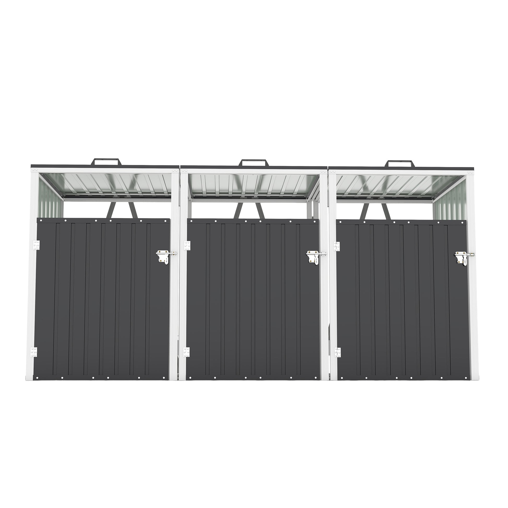 Garbage Bin Shed Stores 3 Trash Cans with Pneumatic Support Rod, with Lockable Doors & Waterproof Lid Chain, for Patio,Garden,Backyard,Grey image 10