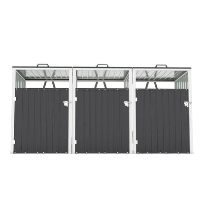 Garbage Bin Shed Stores 3 Trash Cans with Pneumatic Support Rod, with Lockable Doors & Waterproof Lid Chain, for Patio,Garden,Backyard,Grey image 10