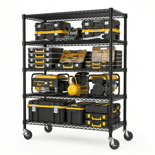 Dekuch 3300 lbs industrial metal shelving unit 5 tier black front view