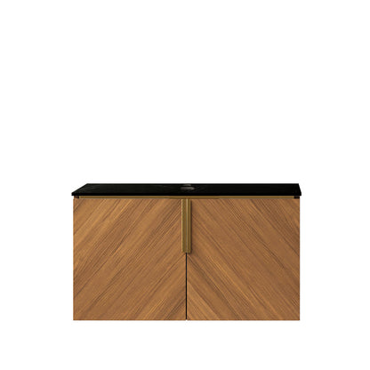 30" ARAI Black Sintered Stone with Stone Pattern Countertop and Brown Oak Cabinet, NO Basin, NO Faucet and Sink Cover image 1