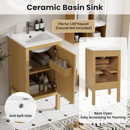 18" Bathroom Cabinet with Storage, Small Space Solution with Ceramic Sink, Adjustable Shelf, Soft-Closing Hinges image 6