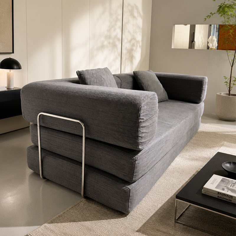 Double sofa, sofa bed, multifunctional compression sofa, wide body sofa, pure sponge sofa, fine striped velvet fabric sofa image 1