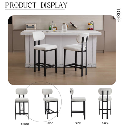 Bar Stools Set of 2, 26 inch Modern Upholstered Fabric Counter Height Barstools, Kitchen Island Chairs with Black Metal Legs for Dining Room/Kitchen Island/Bar image 4
