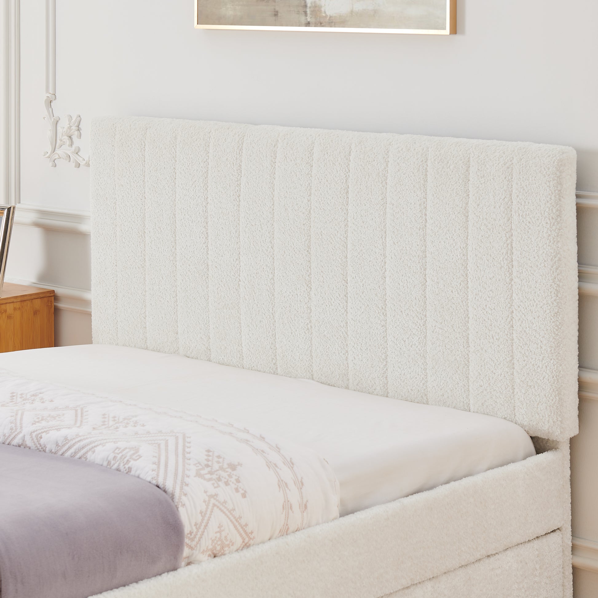 Full Size Vertical Striped Space Saving Upholstered Pull-out Bed with High Padded Back, Hidden Trundle Guest Bed Single to Double for Bedroom & Guest Room, Chenille image 7