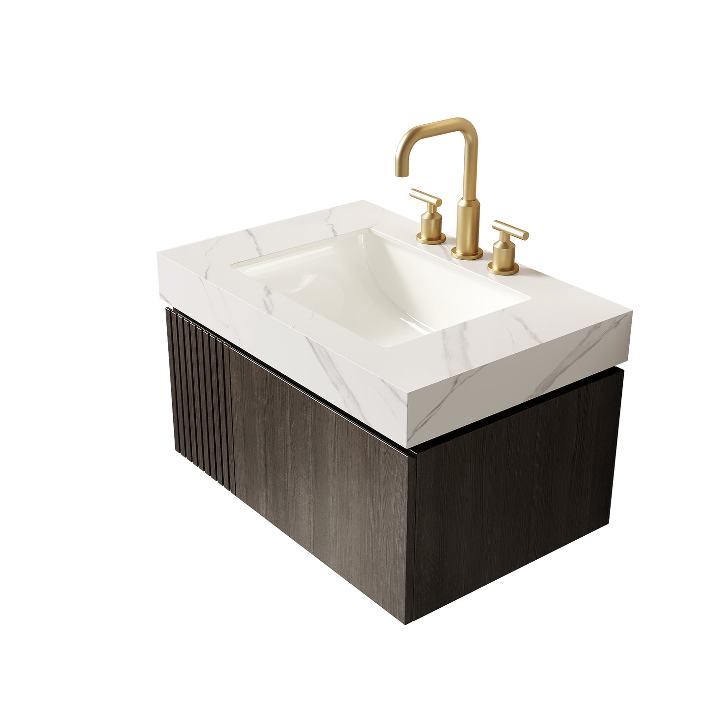 30" MURI Carrara White Sintered Stone Countertop and Undermount Ceramic Basin with Three Standard Pre-drilled Faucet Holes, NO Cabinet, NO Faucet and Sink Cover image 5