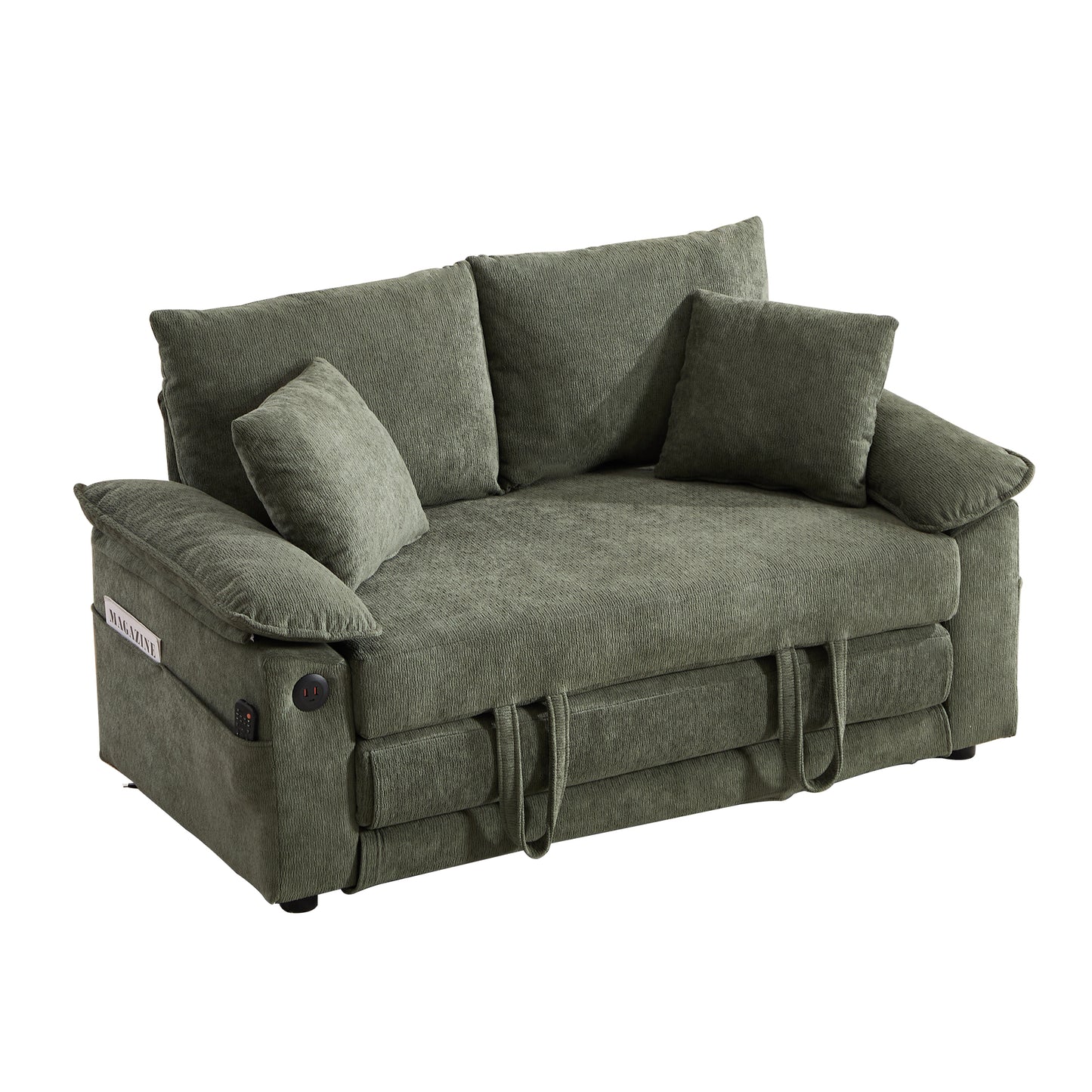 58 inch 3-in-1 Upholstered Futon Sofa Convertible Floor Sofa bed,Foldable Tufted Loveseat with Pull Out Sleeper Couch Bed,Folding Mattres Love Seat Daybed W/Side Pockets for Living Room Green image 12