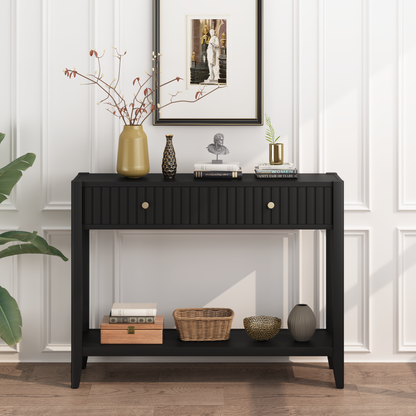 29.53" Tall Console Table with Drawers, Narrow Wood Accent Sofa Table Entryway Table with Storage Shelf for Entryway, Front Hall, Hallway, Living Room, Black image 12