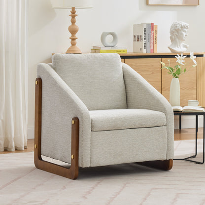 057-Set of 1 Chenille Fabric Modern Upholstered Armchair with Wooden Side Frame, Accent Leisure Chair with Cushioned Seat and Backrest for Living Room, Bedroom,Beige image 9