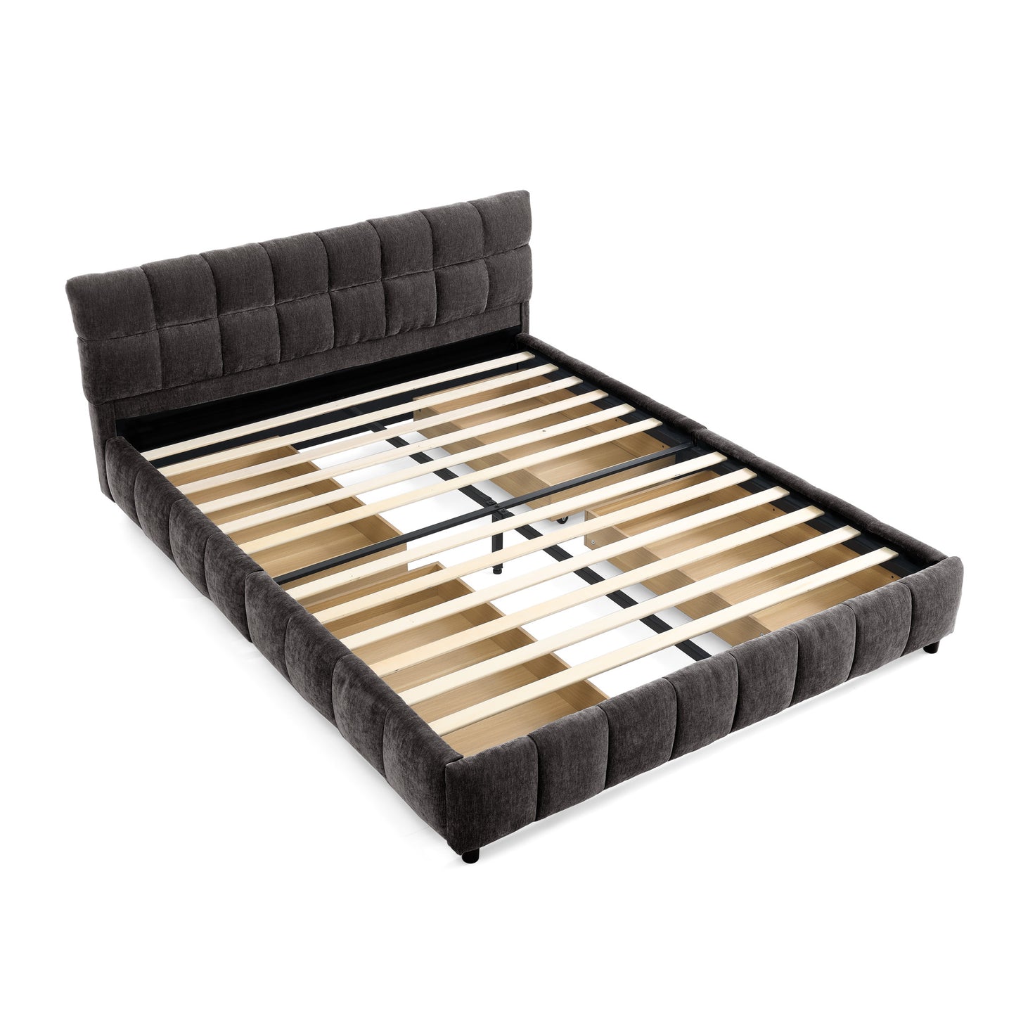 Queen Size Upholstered Bed,comfortable upholstered bed frame, Chenille fabric, with headboard and solid bed frame. With drawer for storage.-Dark Gray(88.5''*68.5''*31'') image 9