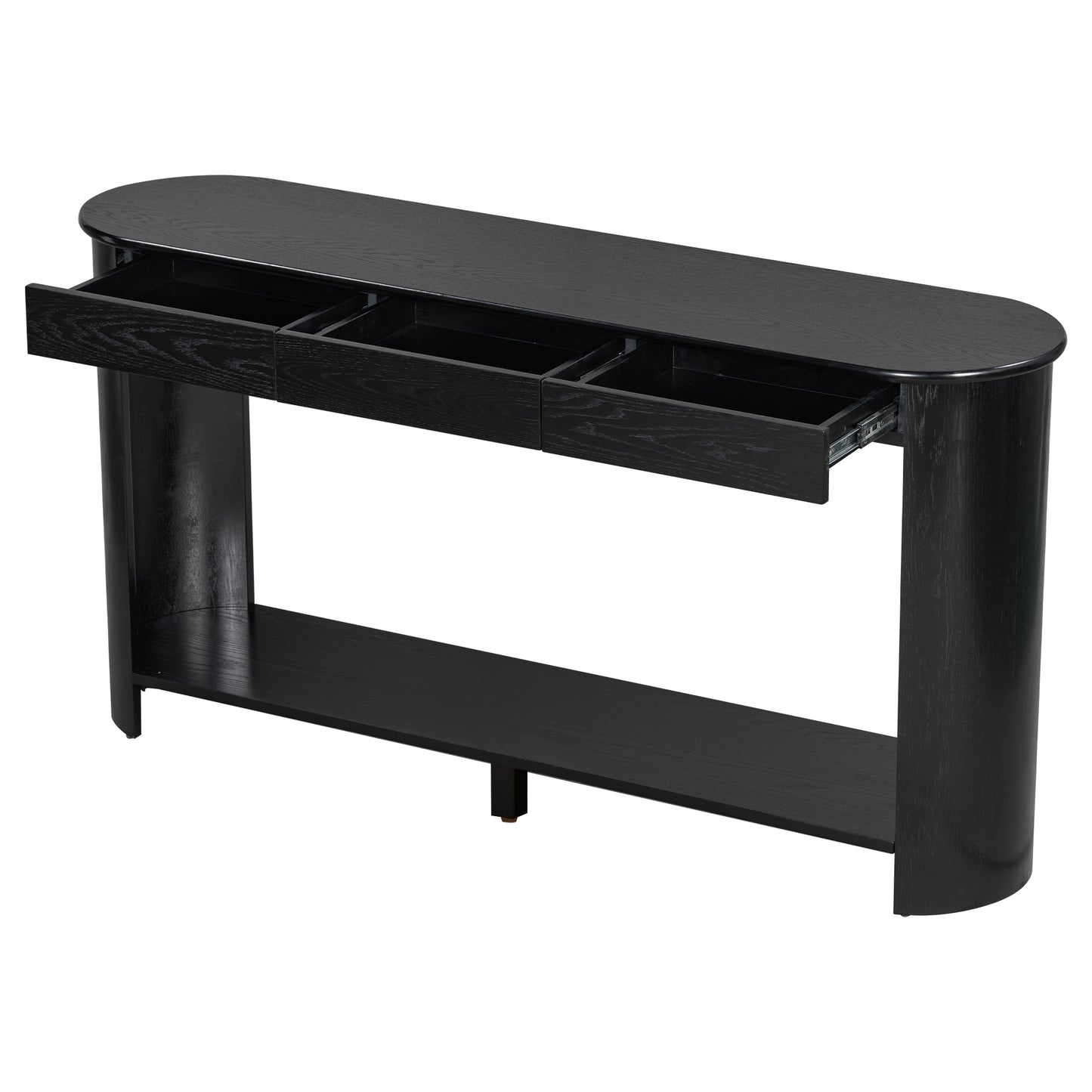 U_Style 59.8'' Modern Oak Veneer Console Table with 3 Drawers,Farmhouse Entryway Table with Shelf,Wood Sofa Table with Semi-Circular Design, Suitable for Living Room,Hallway,Entryway, Foyer, Corridor image 11