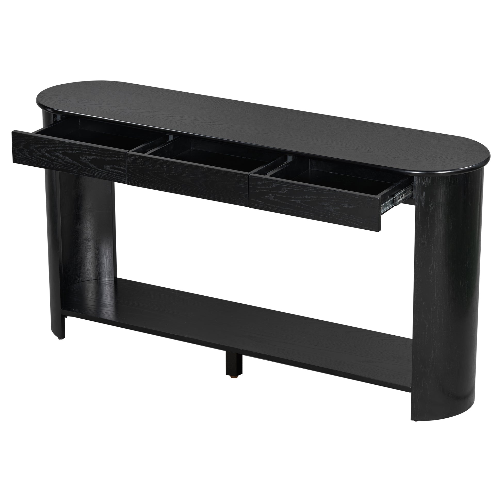 U_Style 59.8'' Modern Oak Veneer Console Table with 3 Drawers,Farmhouse Entryway Table with Shelf,Wood Sofa Table with Semi-Circular Design, Suitable for Living Room,Hallway,Entryway, Foyer, Corridor image 11