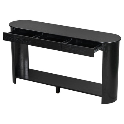 U_Style 59.8'' Modern Oak Veneer Console Table with 3 Drawers,Farmhouse Entryway Table with Shelf,Wood Sofa Table with Semi-Circular Design, Suitable for Living Room,Hallway,Entryway, Foyer, Corridor image 11