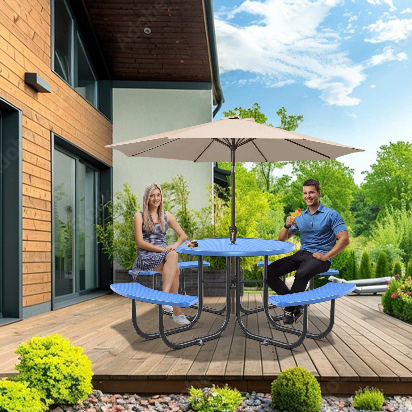 Blue Round Table & Chair Set with Umbrella Hole image 10