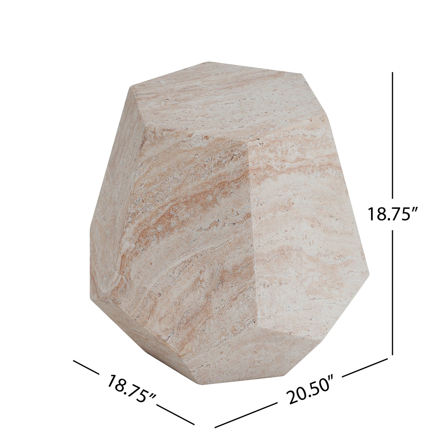 Outdoor/Indoor Lightweight Concrete Side Table,Hexagonal Round Travertine Accent Table image 4