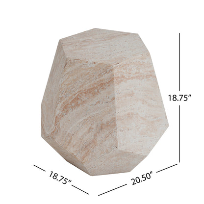 Outdoor/Indoor Lightweight Concrete Side Table,Hexagonal Round Travertine Accent Table image 4