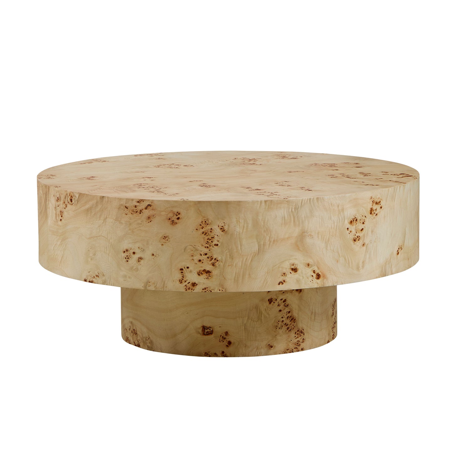 31.49''Mid Century Modern Round Wood Coffee Table with Burl Wood Veneer and Sturdy Pedestal for Living Room Office Apartment image 4