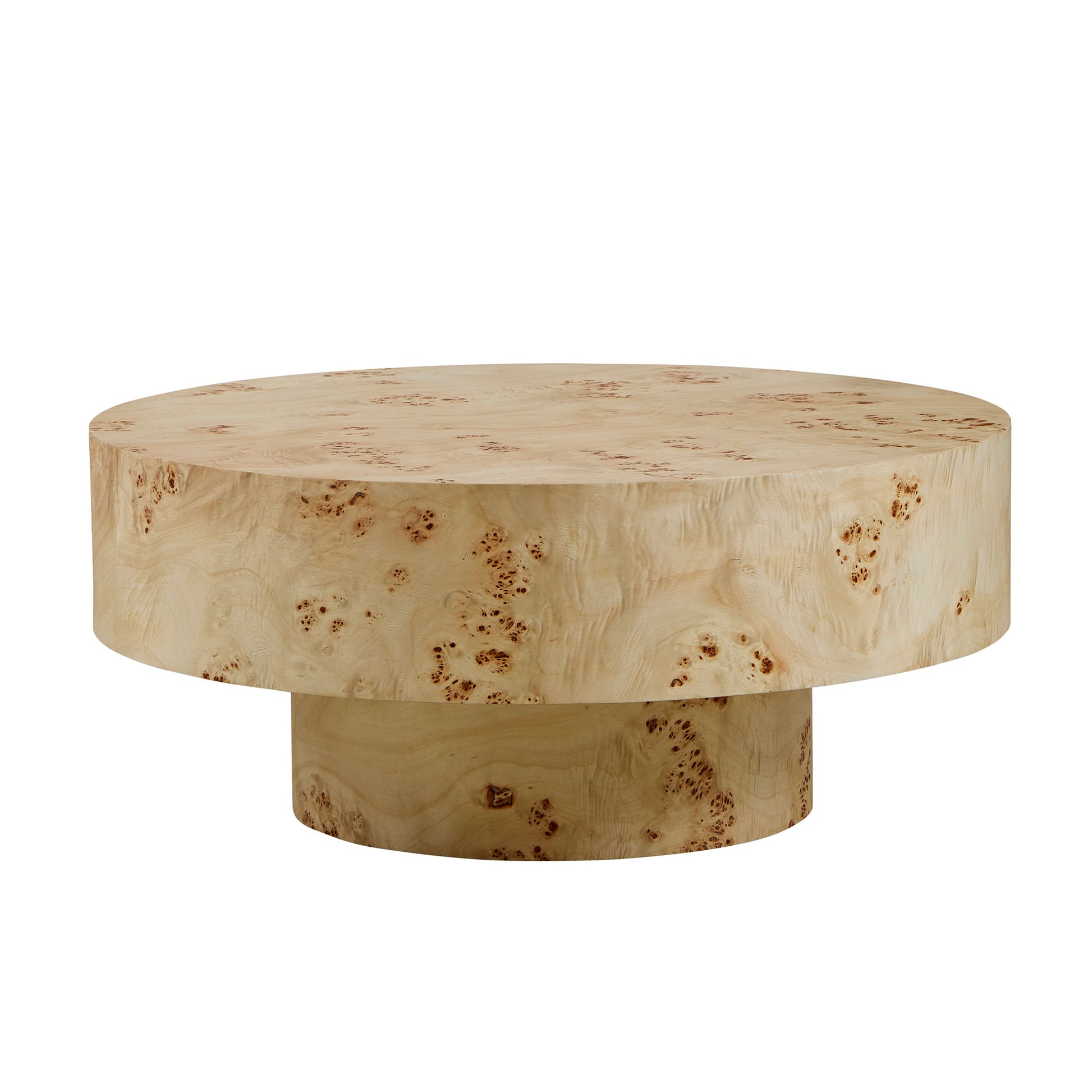 31.49''Mid Century Modern Round Wood Coffee Table with Burl Wood Veneer and Sturdy Pedestal for Living Room Office Apartment image 4