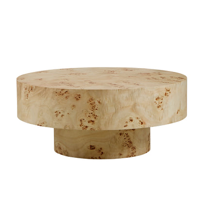 31.49''Mid Century Modern Round Wood Coffee Table with Burl Wood Veneer and Sturdy Pedestal for Living Room Office Apartment image 4