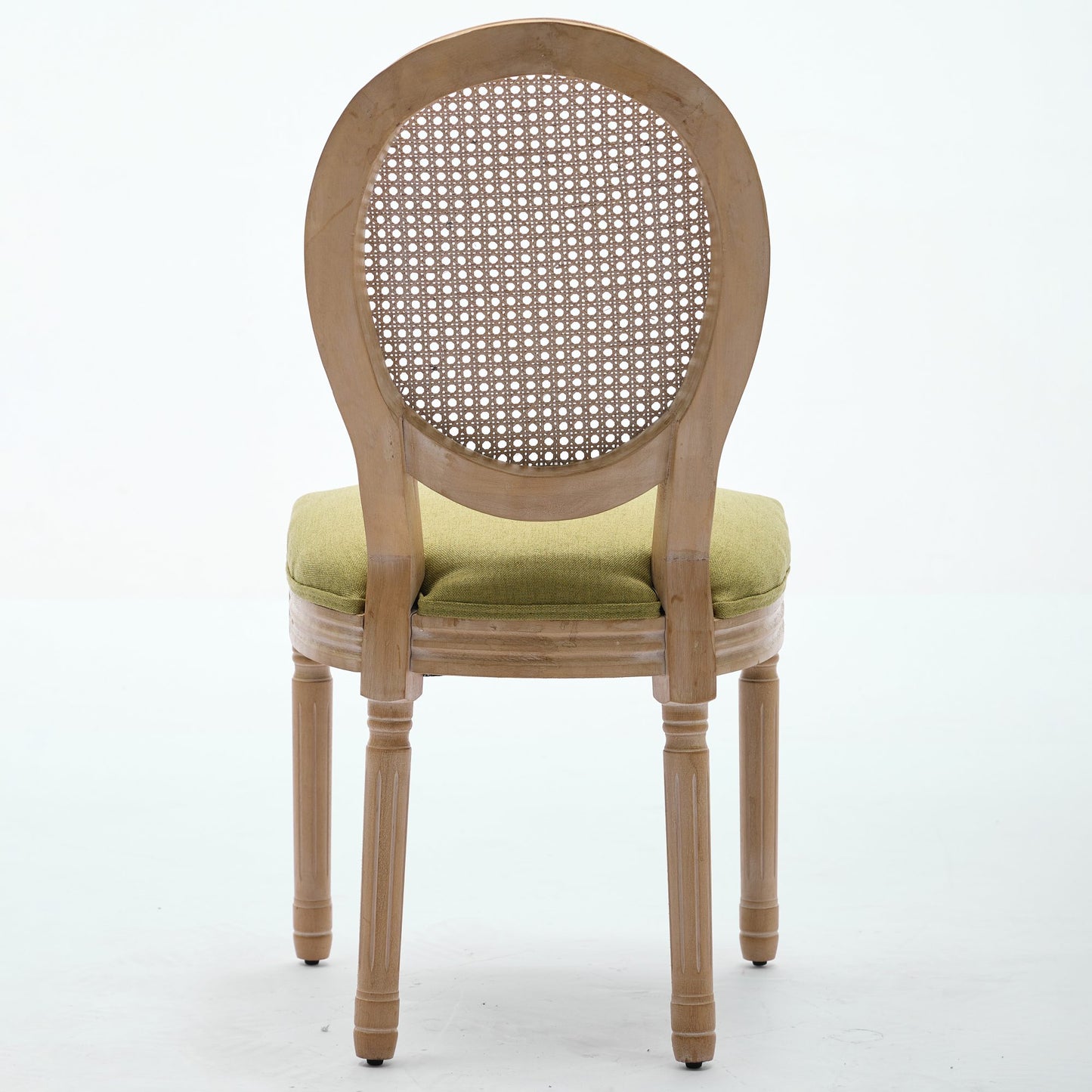 A&A Furniture,French Style Solid Wood Frame Antique Painting Linen Fabric Rattan Back Dining Chair,Set of 2,Olive-Green image 7