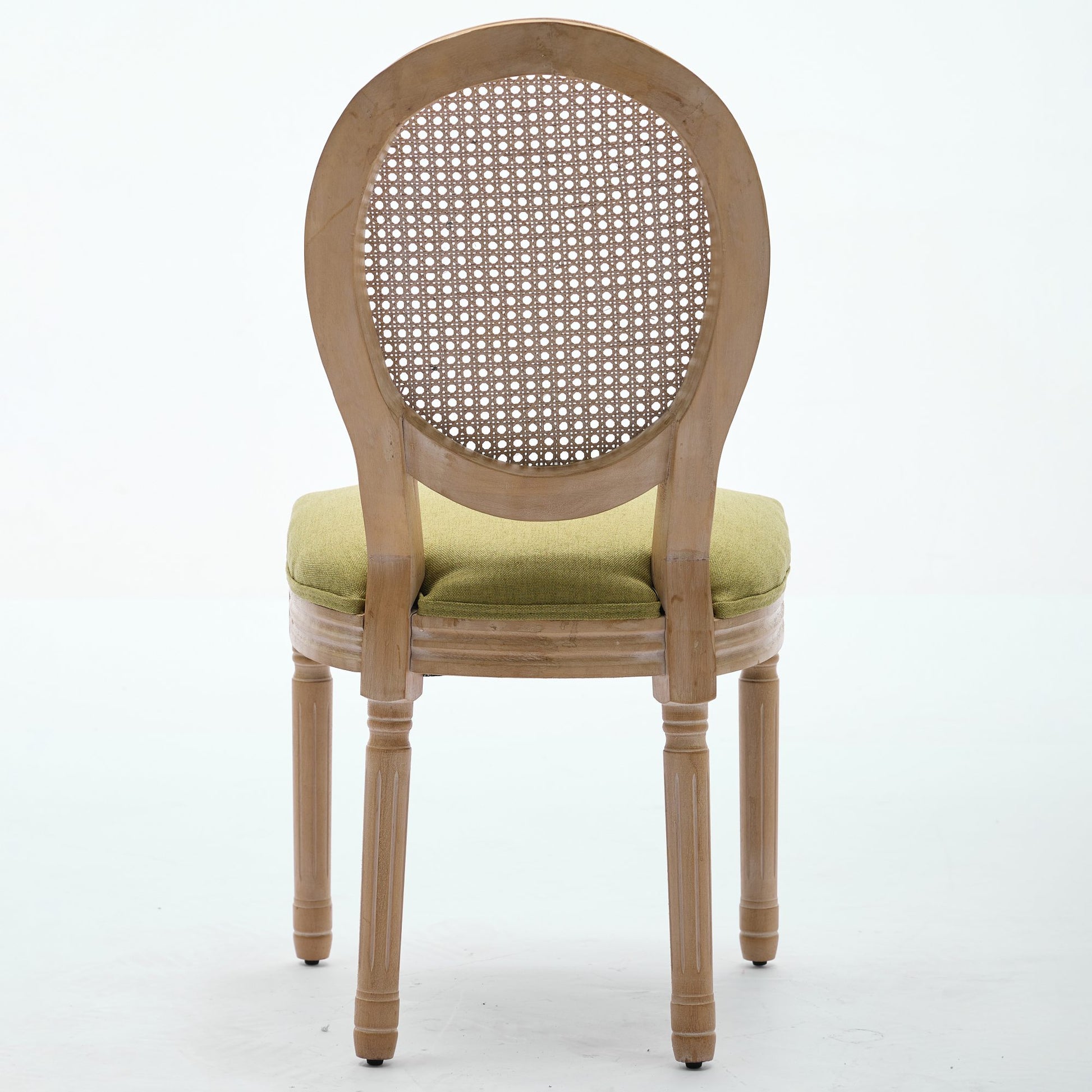 A&A Furniture,French Style Solid Wood Frame Antique Painting Linen Fabric Rattan Back Dining Chair,Set of 2,Olive-Green image 7