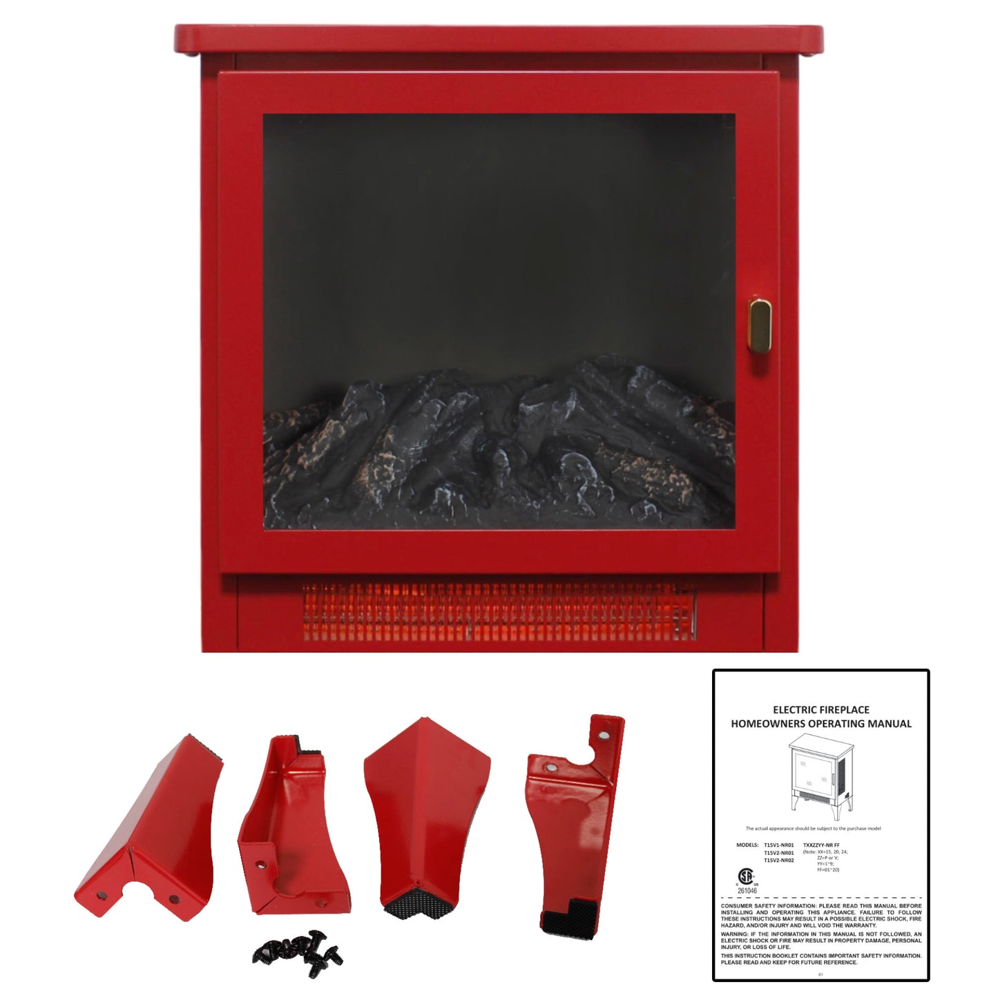 18 inch Freestanding Electric Fireplace Stove heater with 3D Flame effect,Classic Red image 9